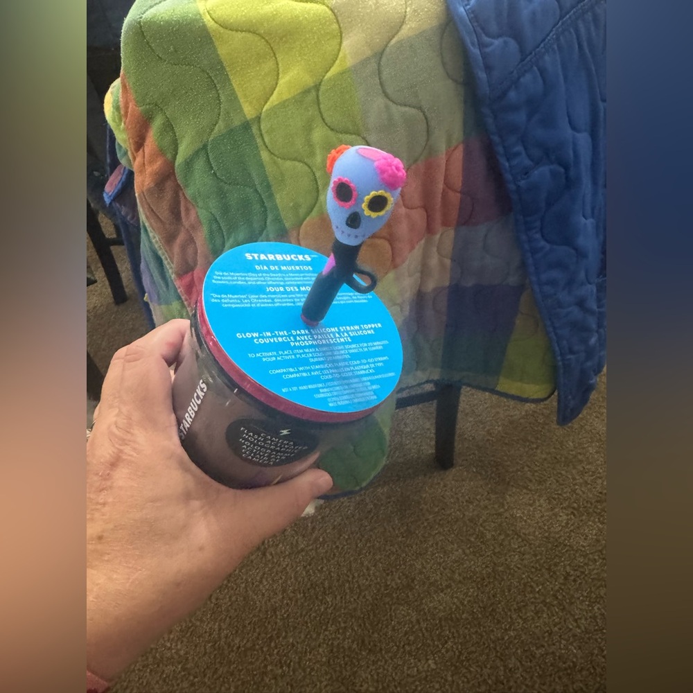Starbucks Día de Muertos Blue and Pink Straw Topper